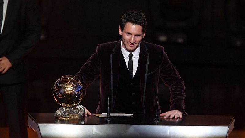 Lionel Messi addresses attendees at the 2011 Ballon d'Or gala.